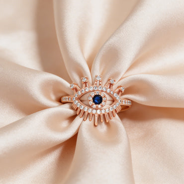 Rose silver evil eye ring
