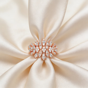 Elegant rose silver floral diamond ring