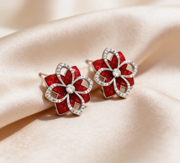 Crimson Bloom Diamond Studs