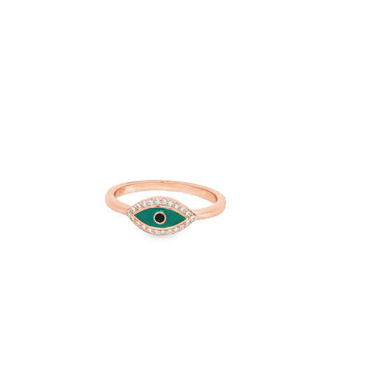 Sparkling rose silver evil eye ring