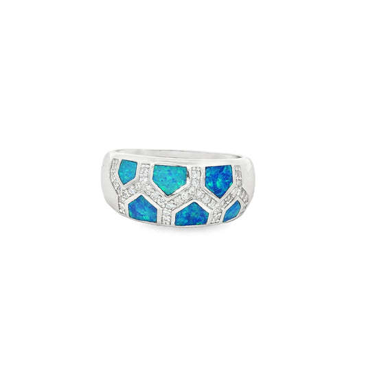 Honeycomb opal and diamond ring