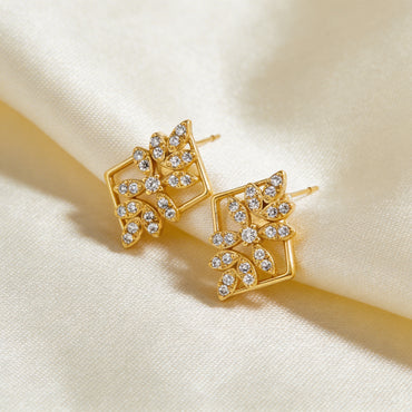 Golden Floral Frame Studs