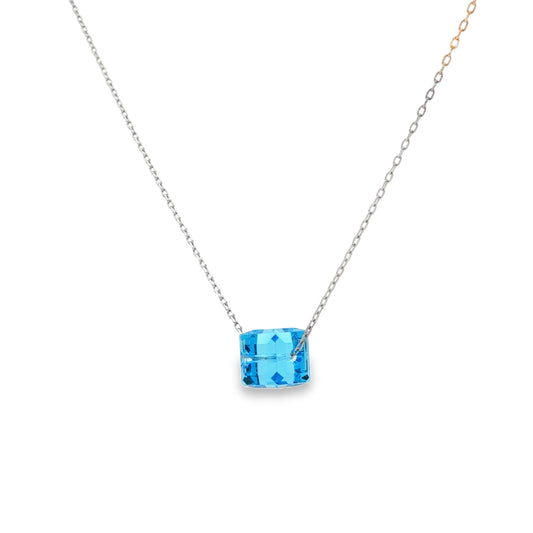 Sky Blue Cushion Solitaire Necklace