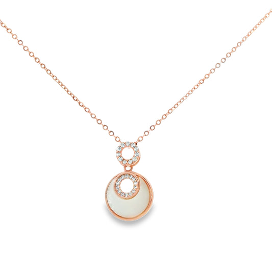 Elegant Dual Halo Pearl Pendant Necklace
