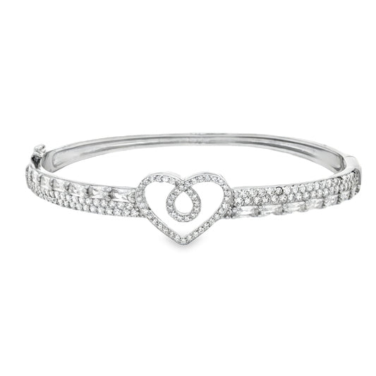 Elegant diamond heart bangle bracelet