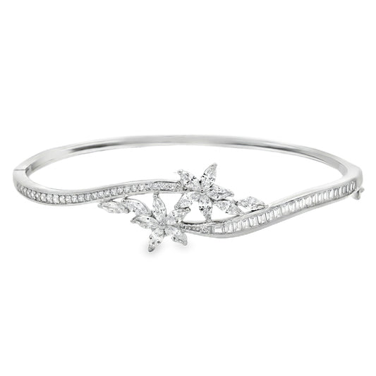 Elegant diamond floral bangle bracelet