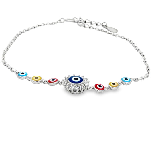 Evil eye multi-color silver bracelet