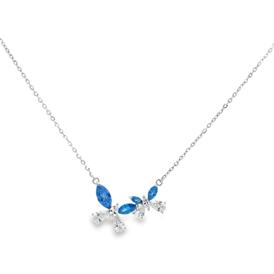 Blue Sapphire Floral Diamond Pendant Necklace