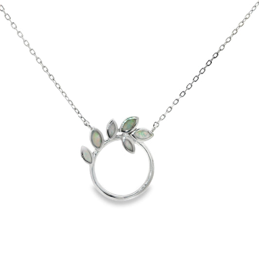 Opal Leaf Circle Pendant Necklace