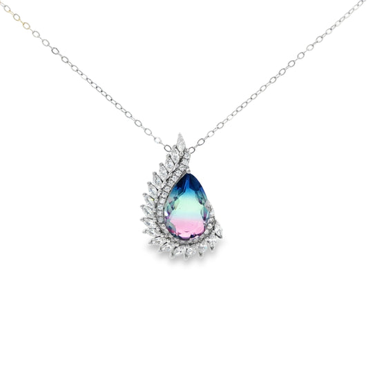 Aurora Teardrop Diamond Halo Necklace