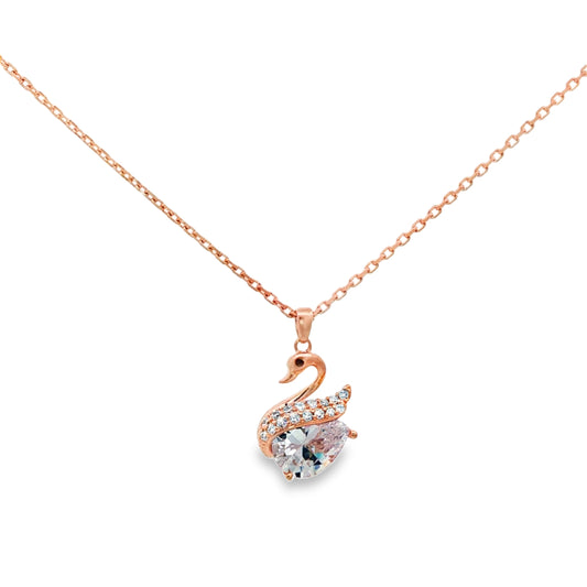 Rose silver Swan Crystal Pendant Necklace