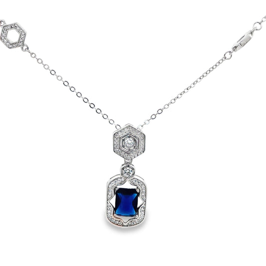 Royal Sapphire Hexa Drop Necklace
