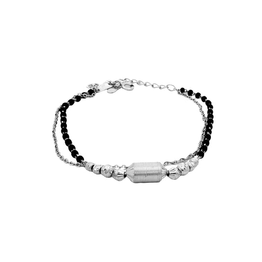 Black Beaded Silver Charm Bracelet