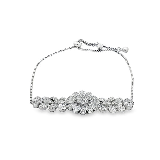 Silver Leaf Motif Crystal Bracele
