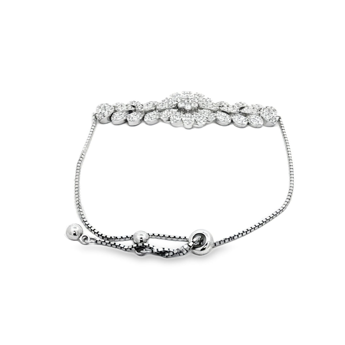 Silver Leaf Motif Crystal Bracele