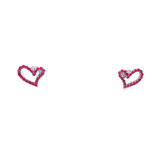 Ruby Heart Outline Stud Earrings