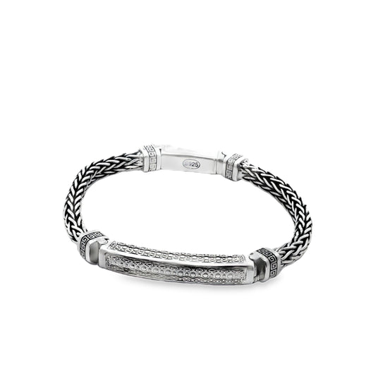 Royal Engraved Bar Silver Bracelet