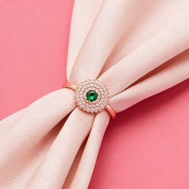 Emerald Bloom Halo Ring