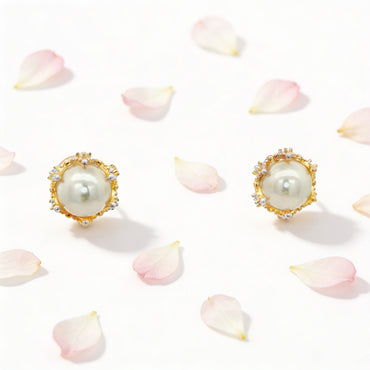 Royal Pearl Crown Stud Earrings