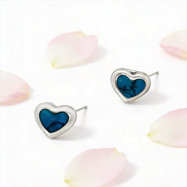 Azure Heart Stone Stud Earrings