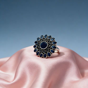 Midnight Sapphire Halo Ring