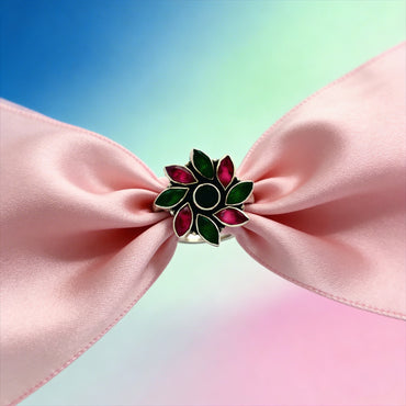 Ruby Emerald Blossom Ring