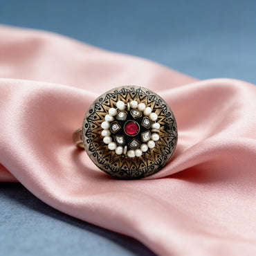 Vintage Mandala Pearl Ring