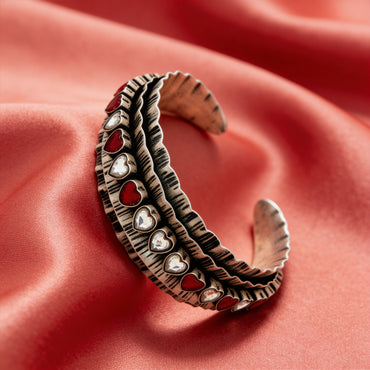 Vintage Heart Charm Cuff Bracelet