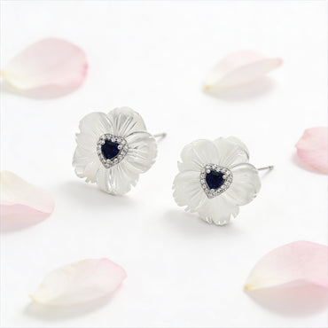 Ivory Bloom Sapphire Heart Earrings