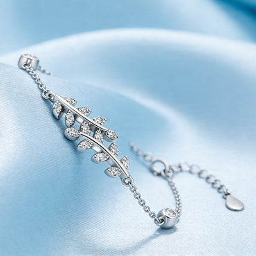 Silver Leaf Motif Crystal Bracelet