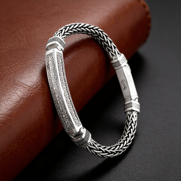 Royal Engraved Bar Silver Bracelet