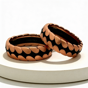 Rose Gold Petal Pattern Couple Rings 925 silver