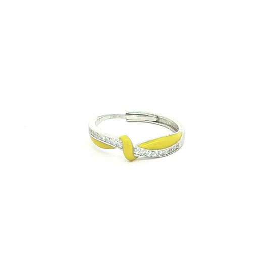 Silver ring with yellow enamel and stones