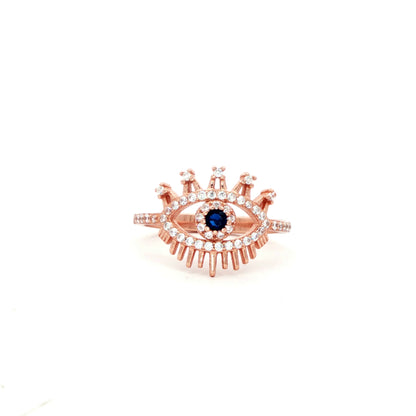 Rose silver evil eye ring