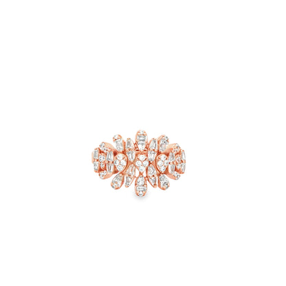 Elegant rose silver floral diamond ring