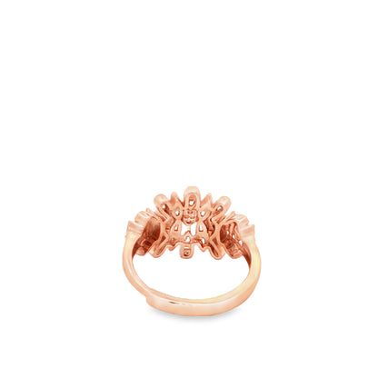 Elegant rose silver floral diamond ring