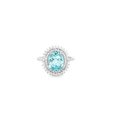 Elegant aquamarine and diamond halo ring