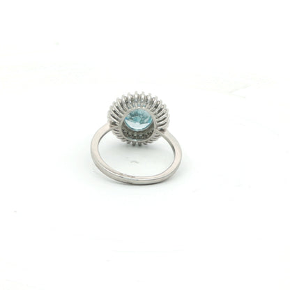 Elegant aquamarine and diamond halo ring