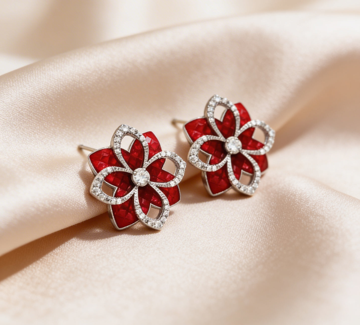 Crimson Bloom Diamond Studs