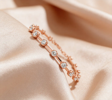 Rose silver diamond bracelet close-up