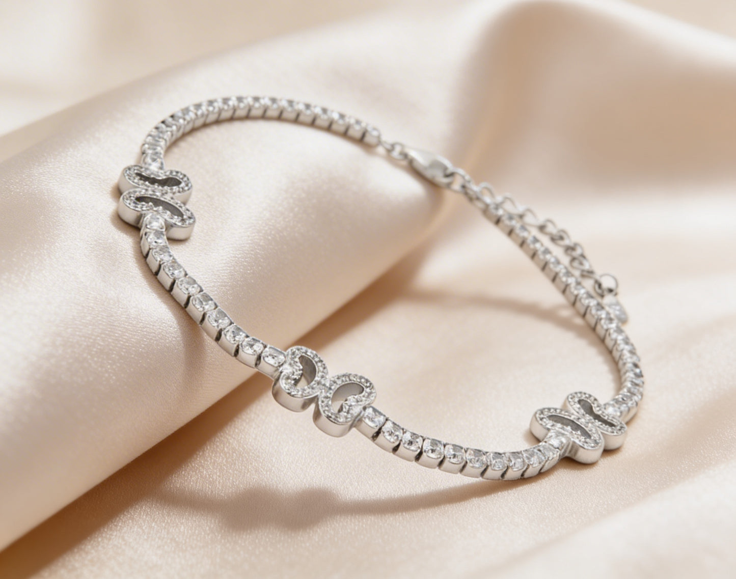 Infinity sparkle bracelet close-up shot