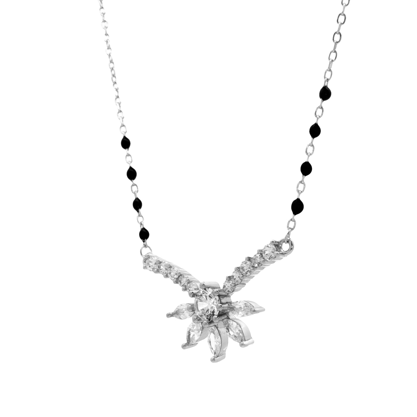 Midnight Spark Floral Diamond Mangalsutra Pendant
