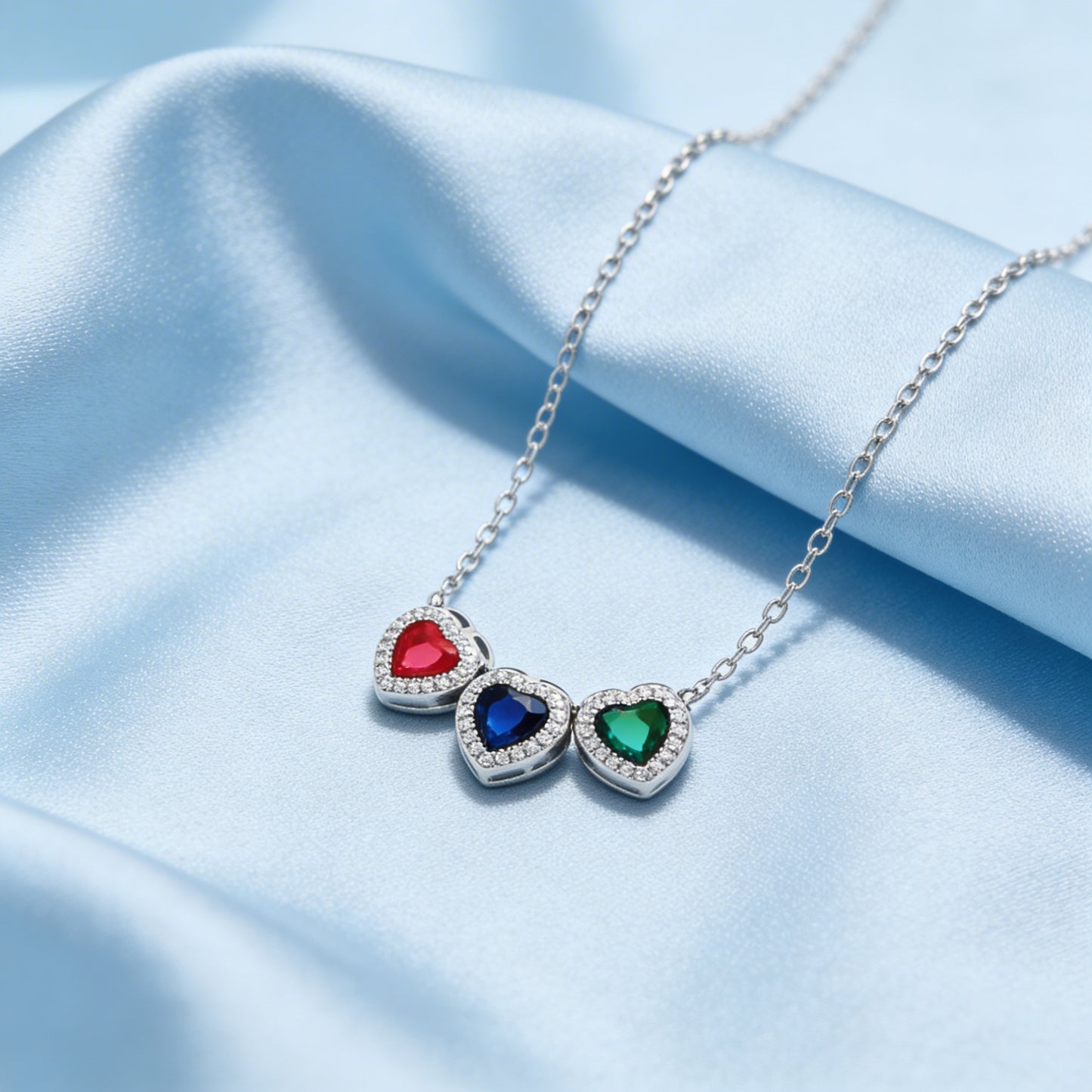 Trinity Heart Gem Necklace Set