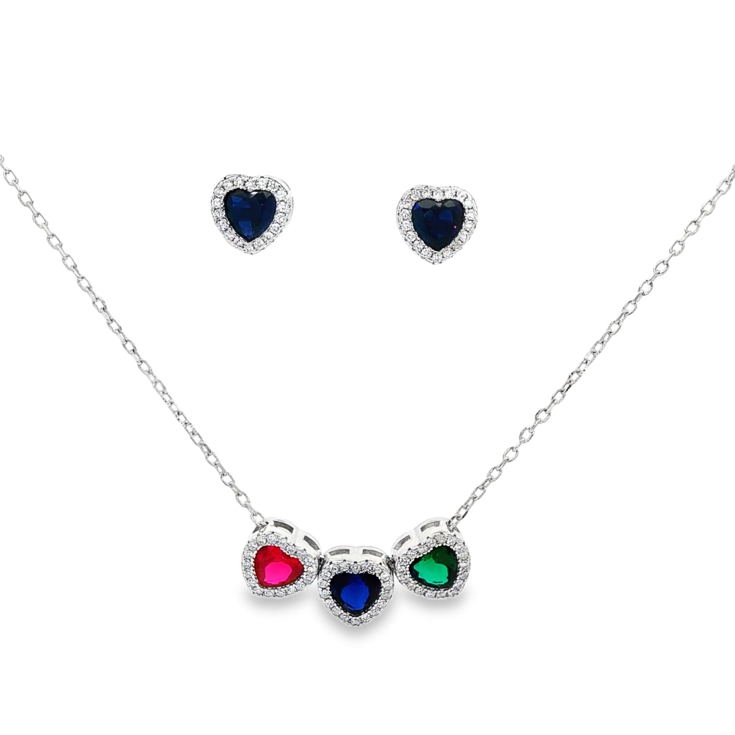 Trinity Heart Gem Necklace Set