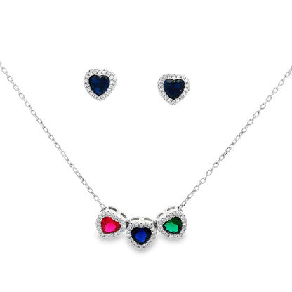 Trinity Heart Gem Necklace Set