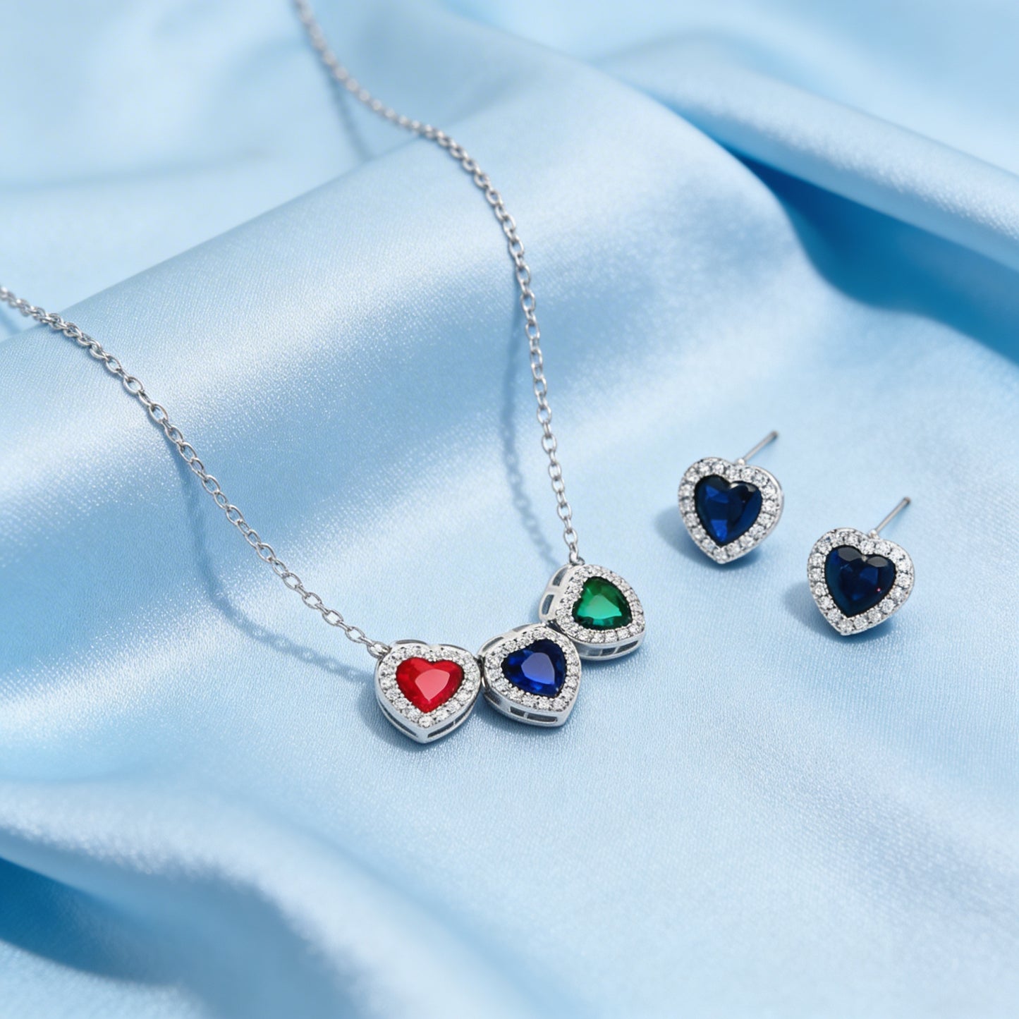 Trinity Heart Gem Necklace Set