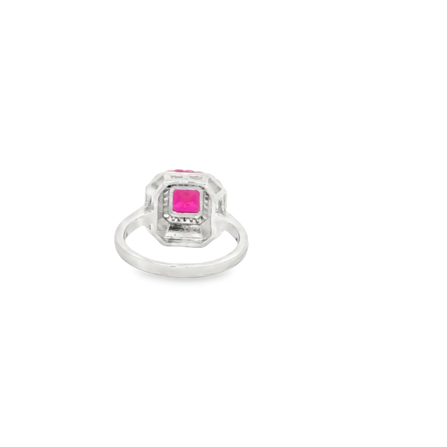 Elegant square halo ring with pink ruby