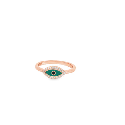 Sparkling rose silver evil eye ring