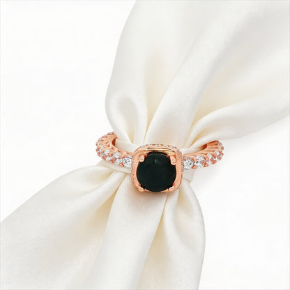 Rose silver ring with black gemstone