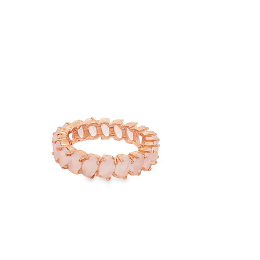 Elegant rose silver eternity band on satin